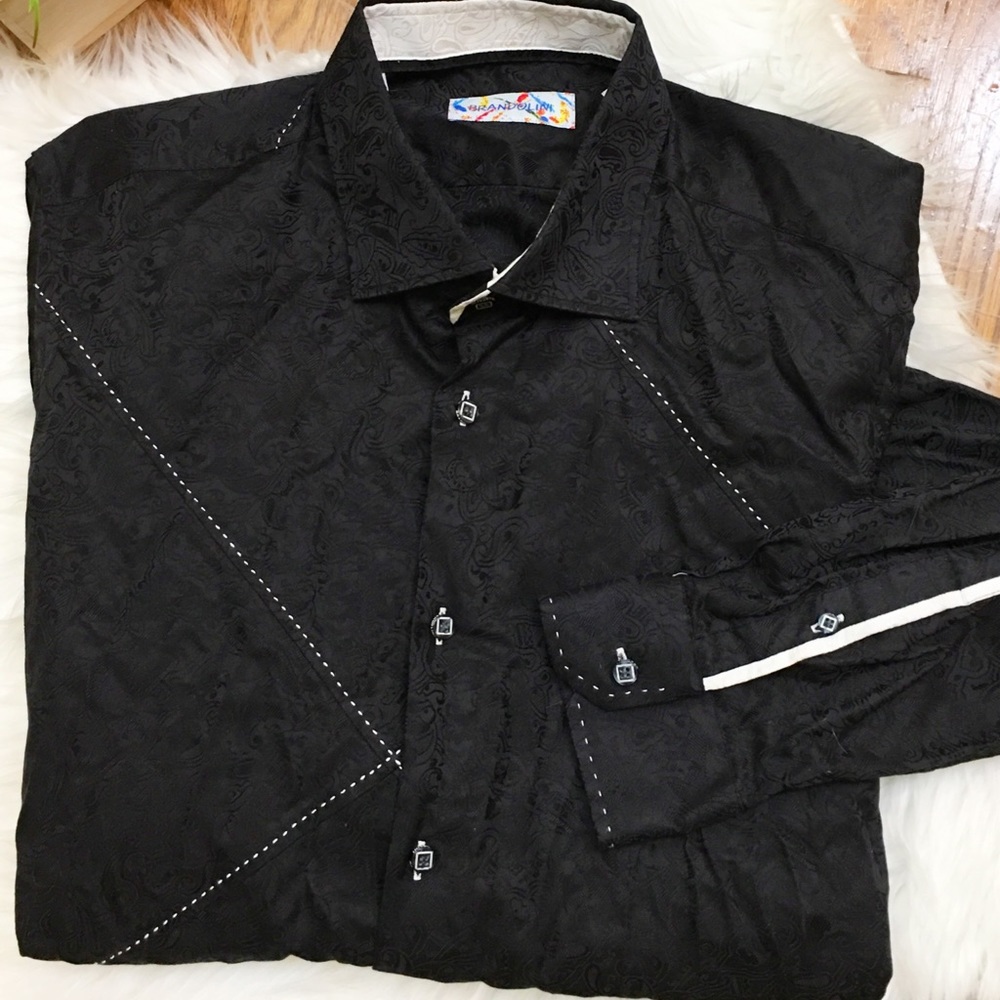 Brandolini Large Black Patterned Button Down Shirt - image 1